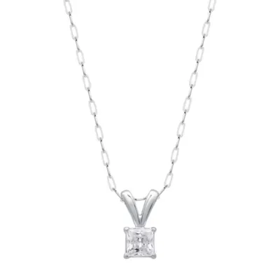 Lab Created 0.50 CTW Princess Cut Lab-Grown Diamond Solitaire Sterling Silver Pendant, 18 In by Diamond Essentials