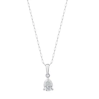 Lab Created 0.50 CTW Pear Cut Lab-Grown Diamond Solitaire Sterling Silver Pendant, 18 In by Diamond Essentials