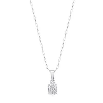 Lab Created 0.50 CTW Oval Cut Lab-Grown Diamond Solitaire Sterling Silver Pendant, 18 In by Diamond Essentials