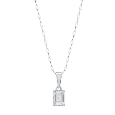 Lab Created 0.50 CTW Emerald Cut Lab-Grown Diamond Solitaire Sterling Silver Pendant, 18 In by Diamond Essentials