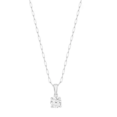 Lab Created 1.00 CTW Round Lab-Grown Diamond Solitaire Sterling Silver Pendant, 18 In by Diamond Essentials