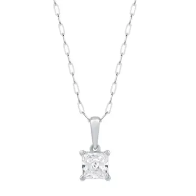 Lab Created 1.00 CTW Princess Cut Lab-Grown Diamond Solitaire Sterling Silver Pendant, 18 In