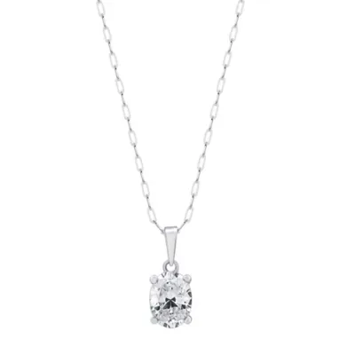 Lab Created 1.00 CTW Oval Cut Lab-Grown Diamond Solitaire Sterling Silver Pendant, 18 In by Diamond Essentials