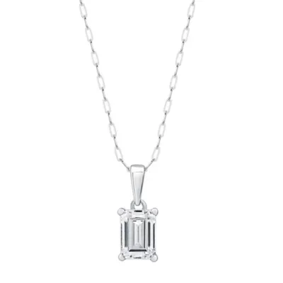 Lab Created 1.00 CTW Emerald Cut Lab-Grown Diamond Solitaire Sterling Silver Pendant, 18 In by Diamond Essentials