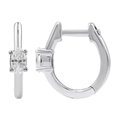 Lab Created 0.38 CTW Round Lab-Grown Diamond Solitaire Sterling Silver Hoop Earrings by Diamond Essentials