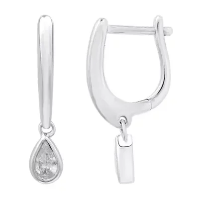 Lab Created 0.38 CTW Fancy Shape Lab-Grown Diamond Solitaire Sterling Silver Dangle Hoop Earrings by Diamond Essentials