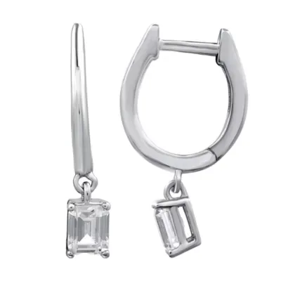Lab Created 0.75 CTW Fancy Shape Lab-Grown Diamond Solitaire Sterling Silver Dangle Hoop Earrings by Diamond Essentials