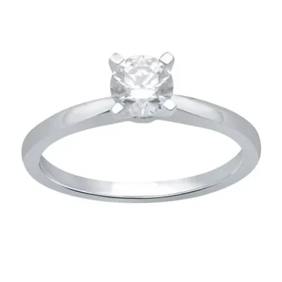 Lab Created 0.50 CTW Round Lab-Grown Diamond Solitaire Sterling Silver Ring by Diamond Essentials