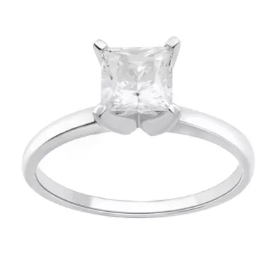Lab Created 1.00 CTW Princess Cut Lab-Grown Diamond Solitaire Sterling Silver Ring by Diamond Essentials