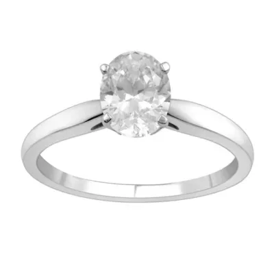 Lab Created 1.00 CTW Oval Cut Lab-Grown Diamond Solitaire Sterling Silver Ring by Diamond Essentials