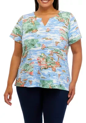 Short Sleeve V-Neck Printed Top by Kim Rogers