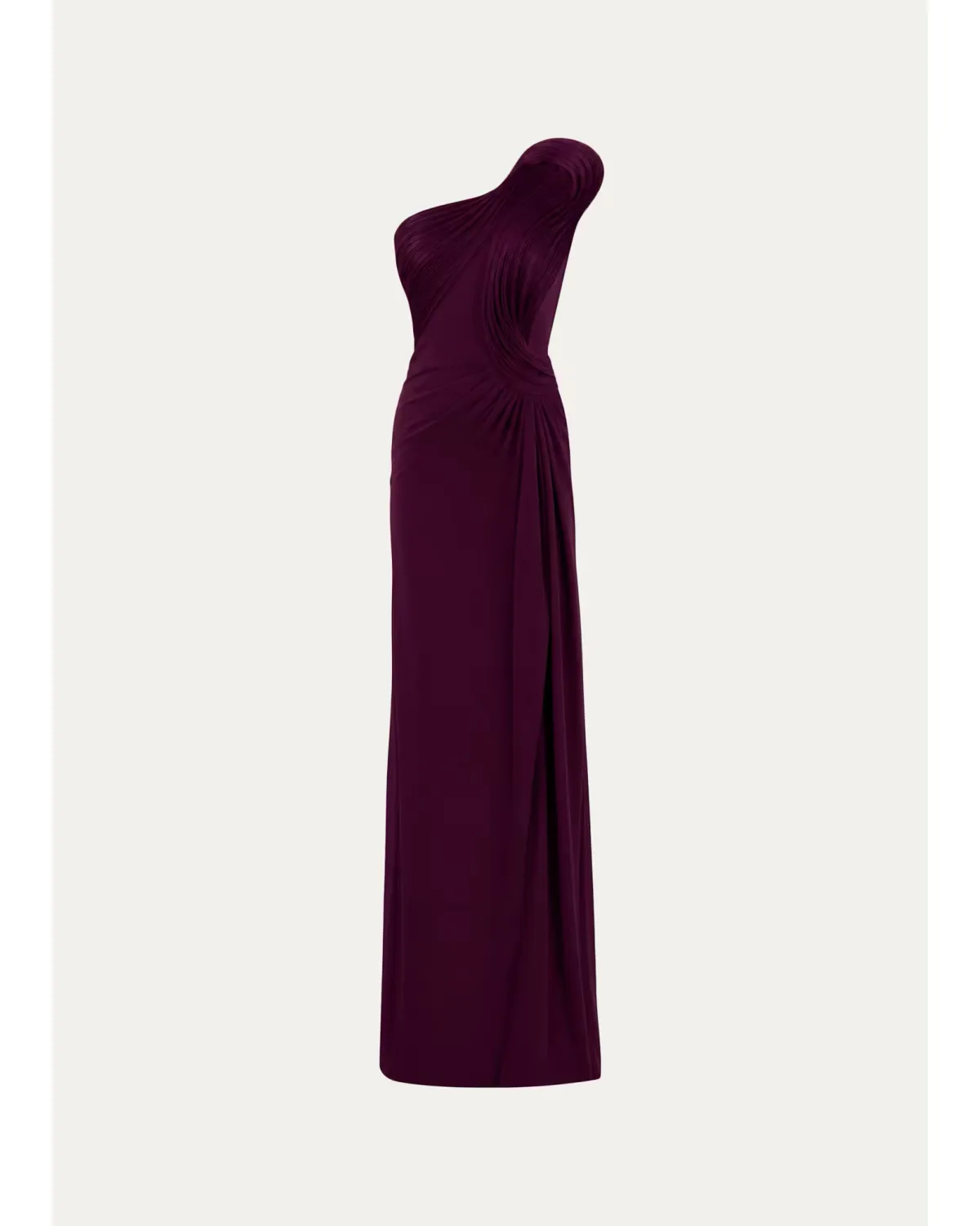 Asymmetric Draped One-Shoulder Slit Gown by Gaurav Gupta