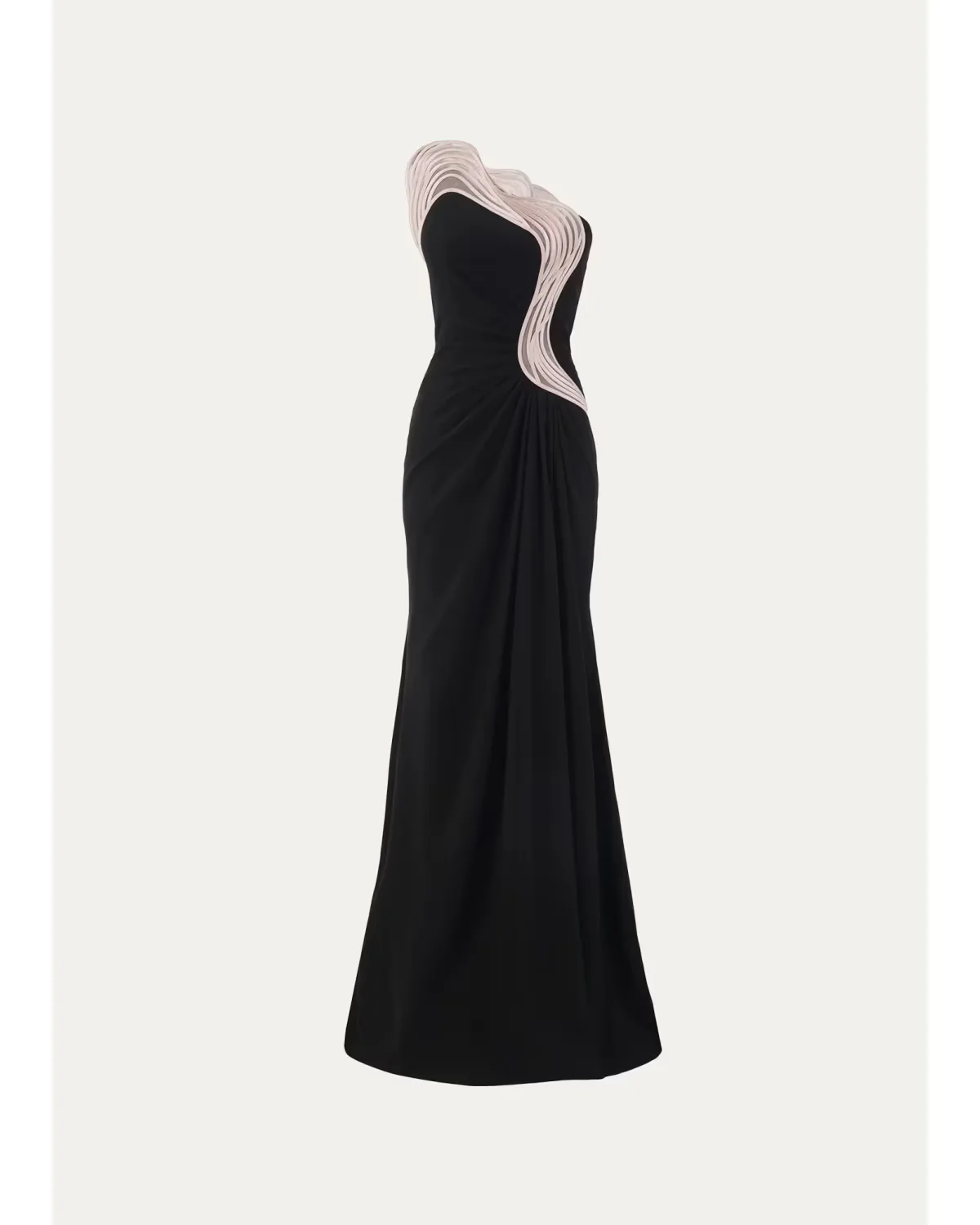 Ruffle Trim One-Shoulder Draped Slit Gown by Gaurav Gupta