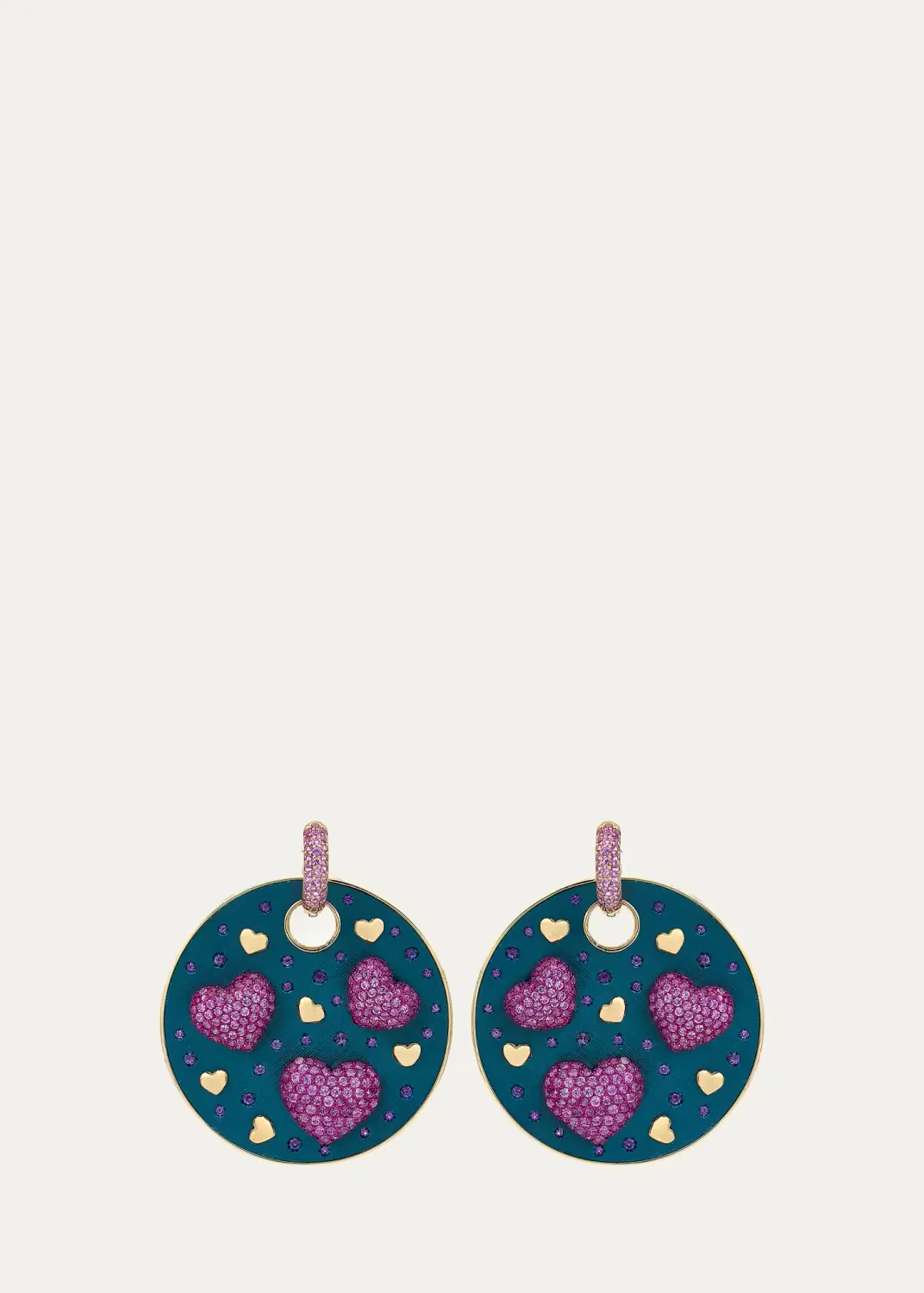 Amore Mediterraneo 18K Yellow Gold Pink Sapphire Drop Earrings by FARAONE MENNELLA by R.F.M.A.S.