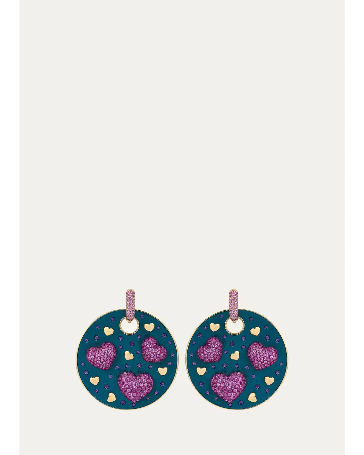 Amore Mediterraneo 18K Yellow Gold Pink Sapphire Drop Earrings by FARAONE MENNELLA by R.F.M.A.S.