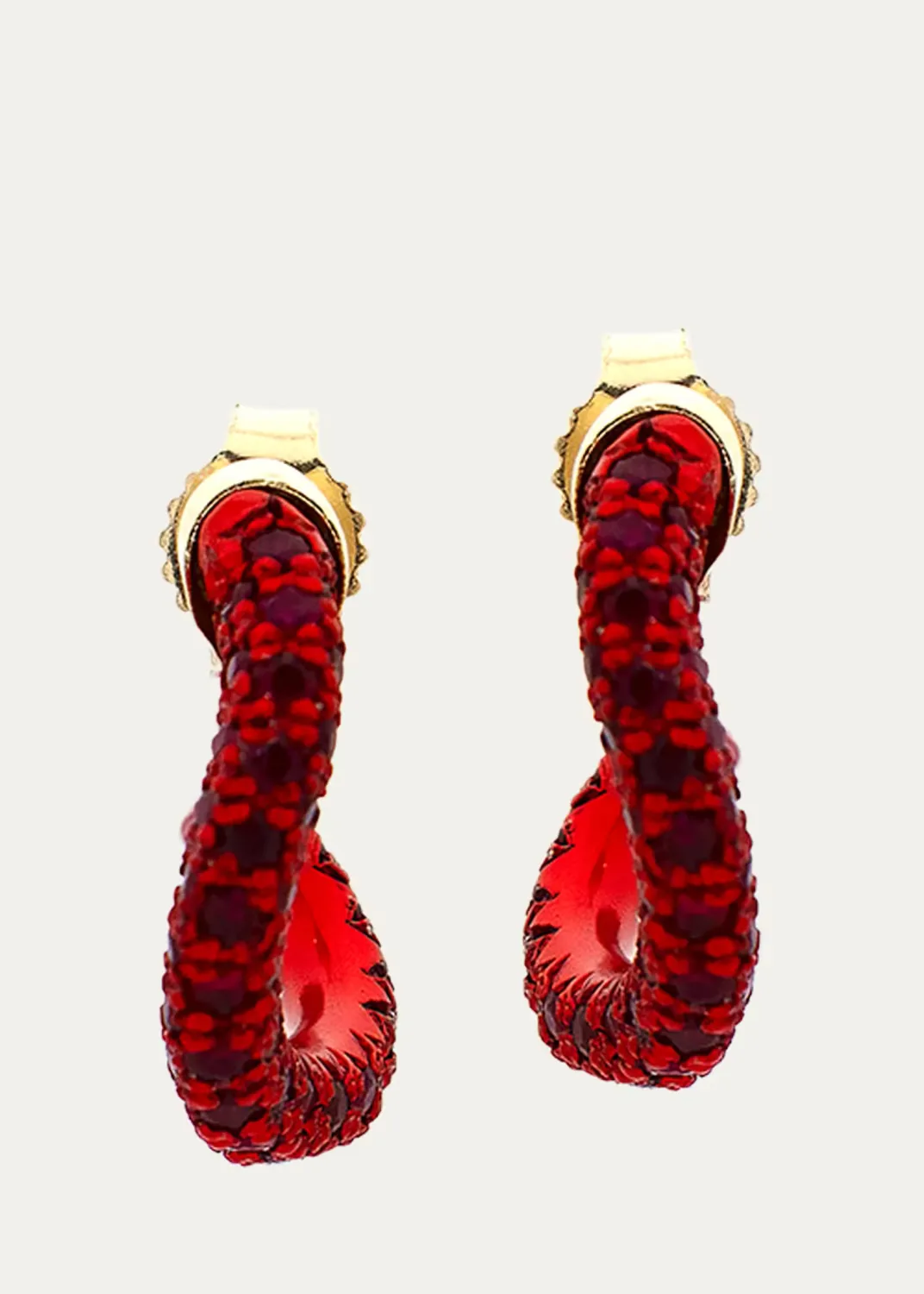 18K Yellow Gold Wave Drop Earrings with Rubies by FARAONE MENNELLA by R.F.M.A.S.