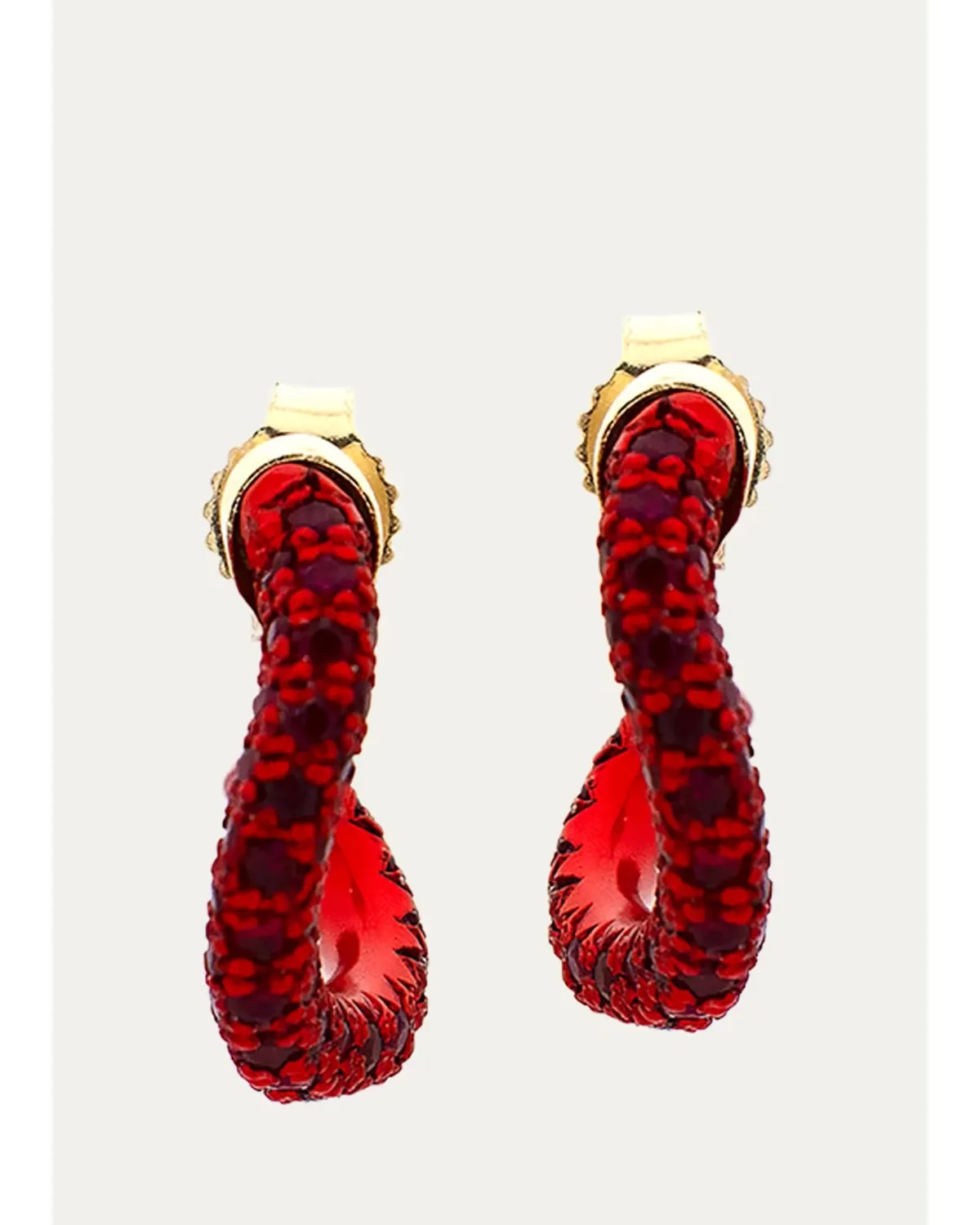 18K Yellow Gold Wave Drop Earrings with Rubies by FARAONE MENNELLA by R.F.M.A.S.