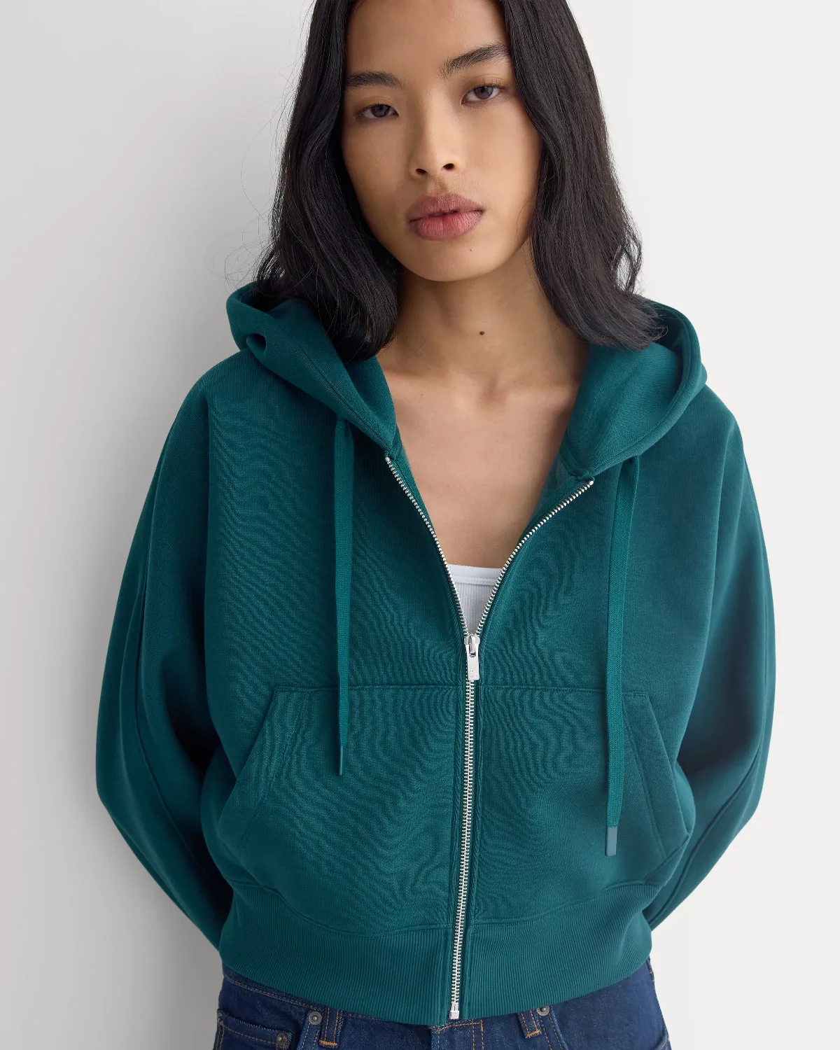Luxe Fleece Full-Zip Cropped Hoodie, Cotton/Polyester by Everlane