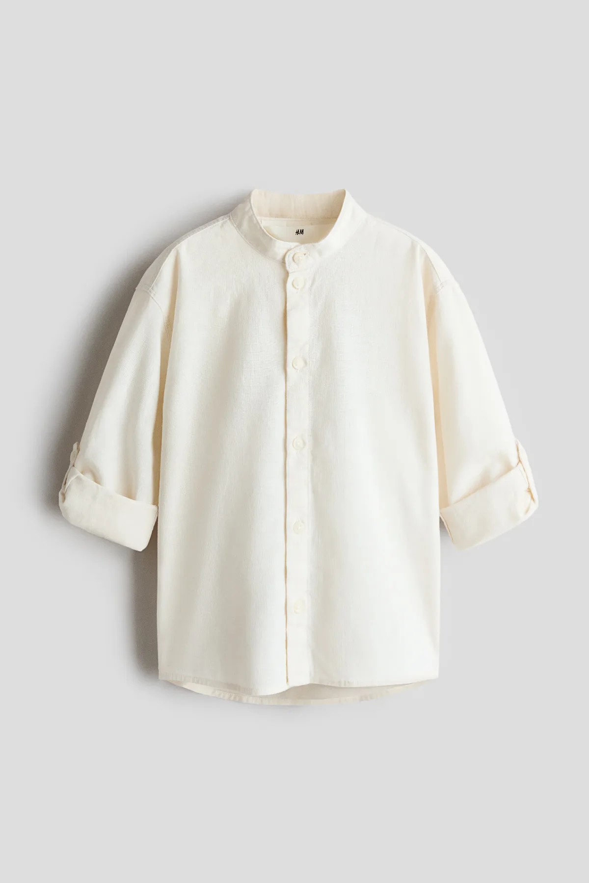 Linen-Blend Band Collar Shirt by H&M
