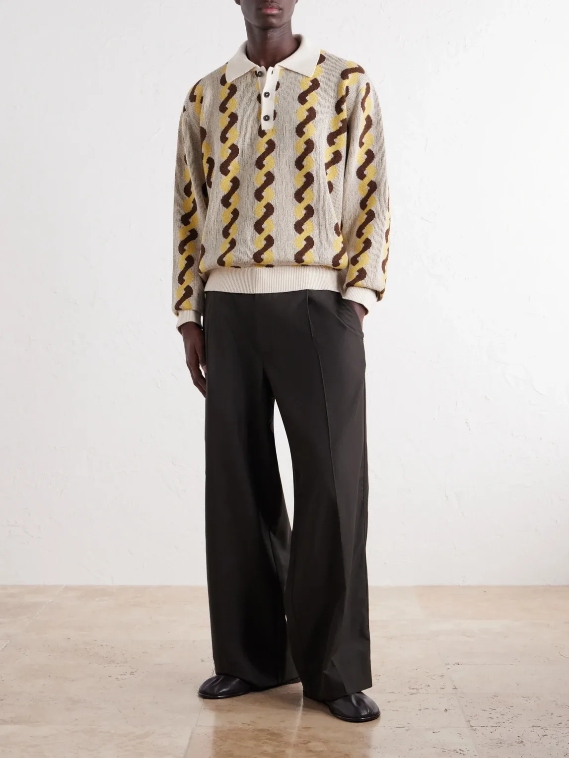 Lasso Jacquard-Knit Cotton, Alpaca and Merino Wool-Blend Polo Sweater by Bode