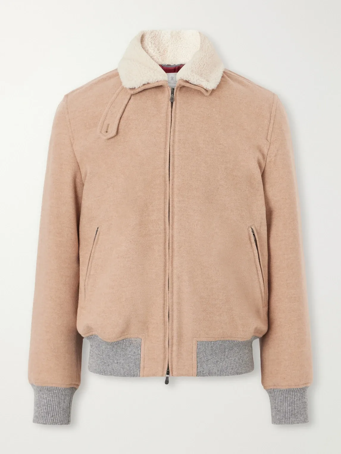 Shearling-Trimmed Cashmere Bomber Jacket by Brunello Cucinelli