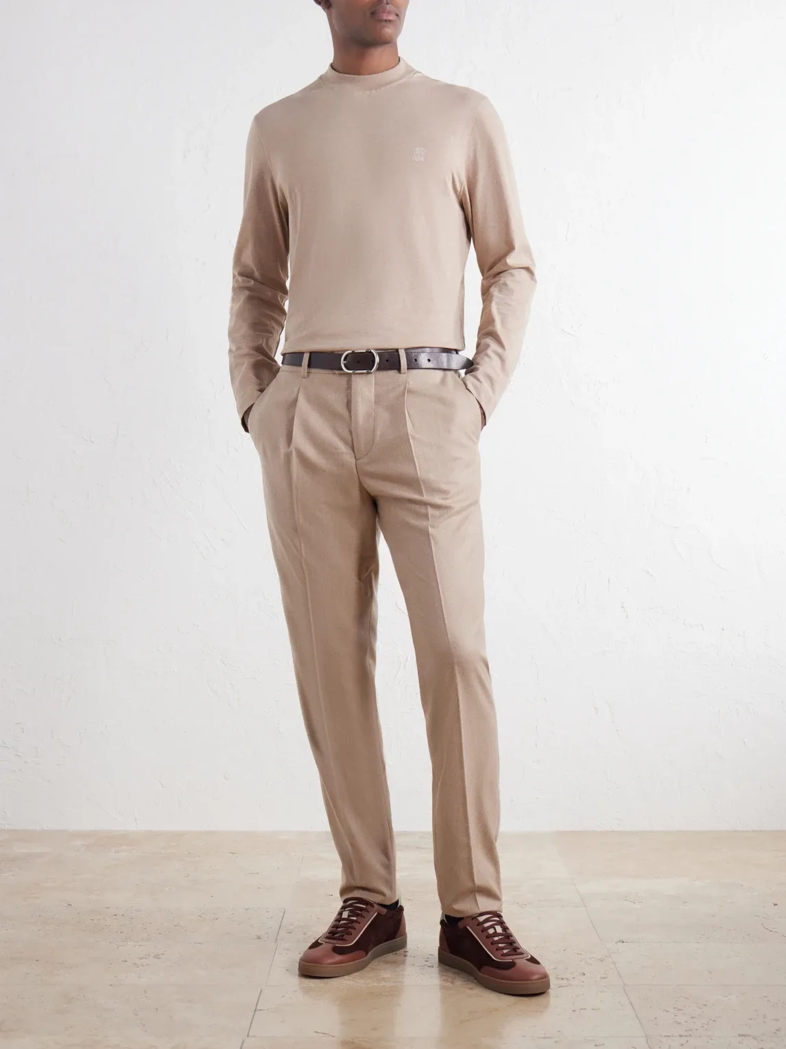 Tapered Pleated Virgin Wool, Cashmere and Silk-Blend Flannel Trousers by Brunello Cucinelli