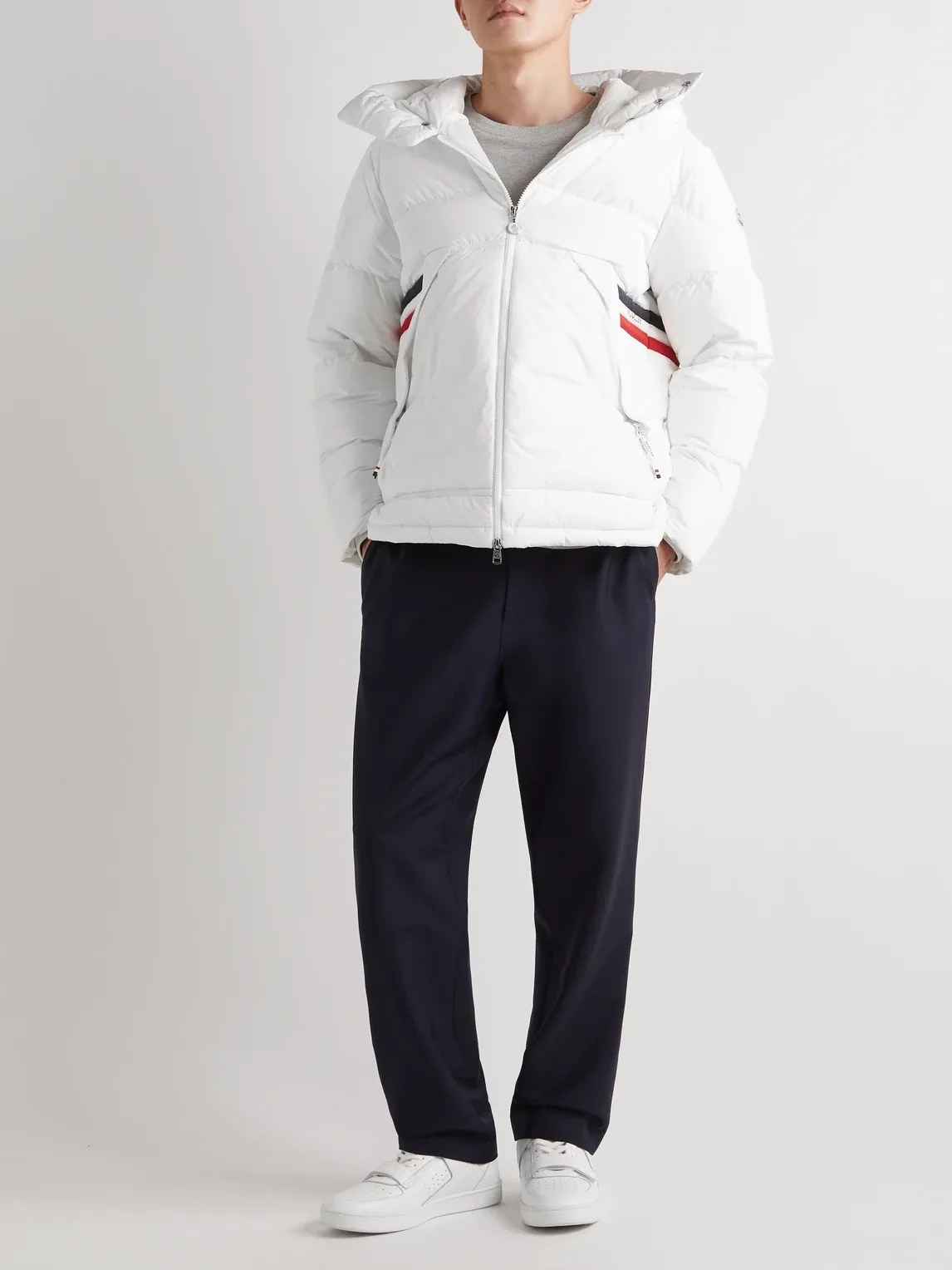 Fleole Logo-Print Striped Quilted Shell Hooded Down Jacket by Moncler