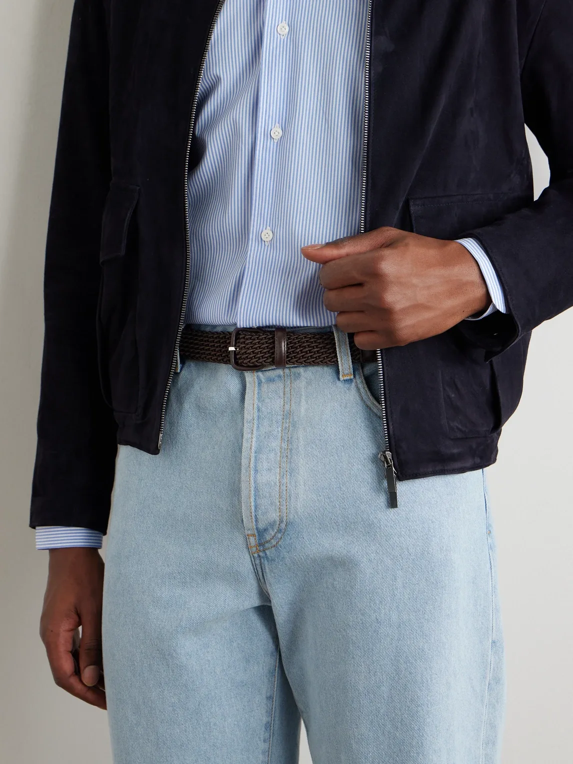 3cm Leather-Trimmed Woven Cord Belt by Charvet