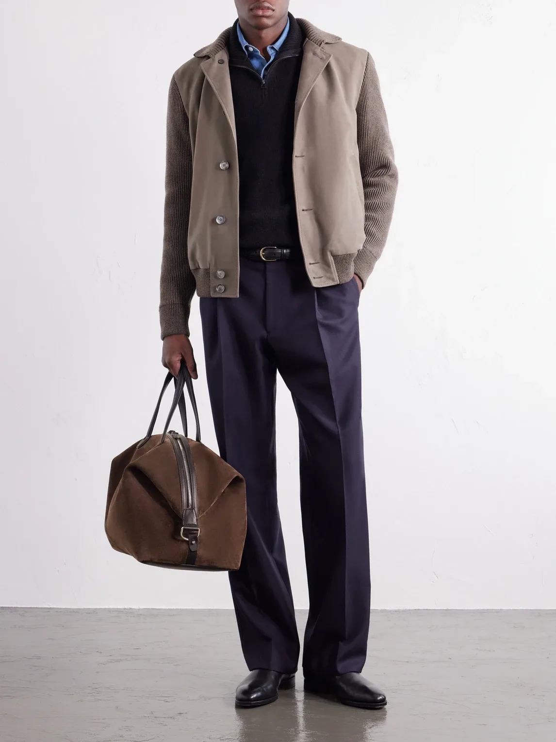 Leather-Trimmed Suede Weekend Bag by Brioni