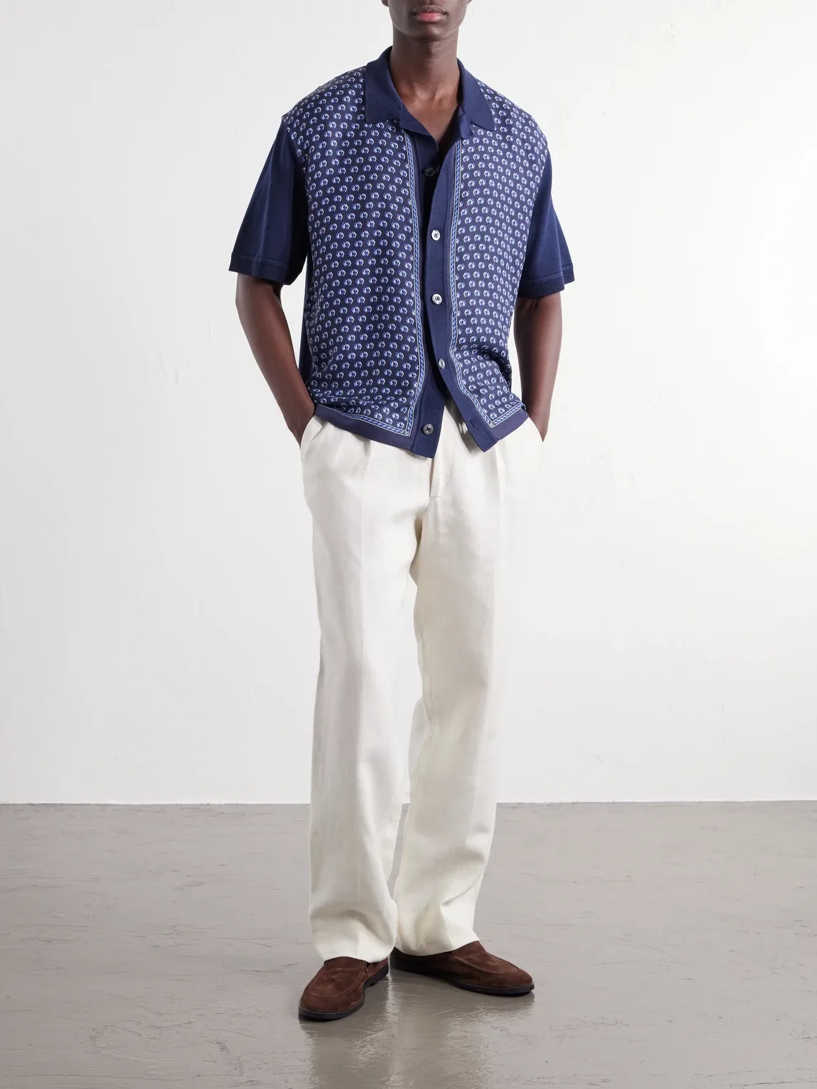 Ralph Lauren Purple Label Camp-Collar Printed Silk and Cotton-Blend Twill Shirt