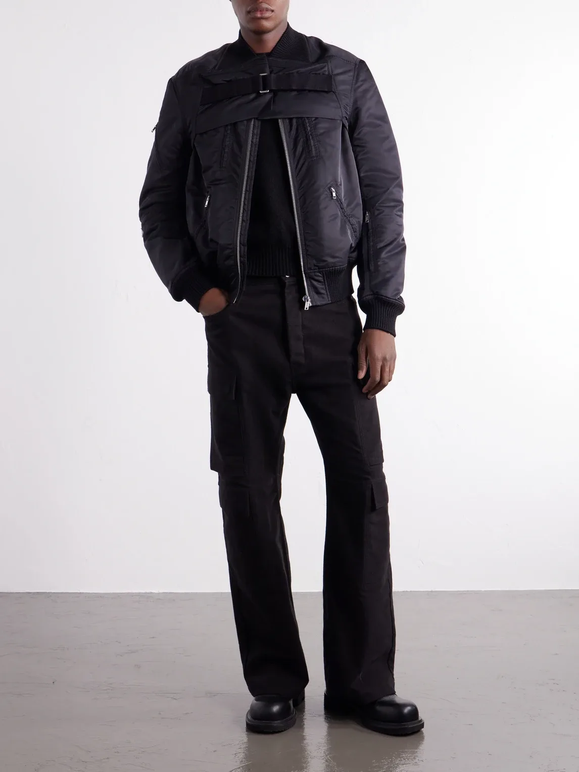 Two-Piece Buckled Rib-Trimmed Satin Bomber Jacket by Rick Owens