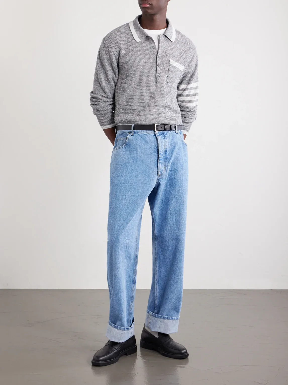 Cinch-Back Wide-Leg Jeans by Thom Browne