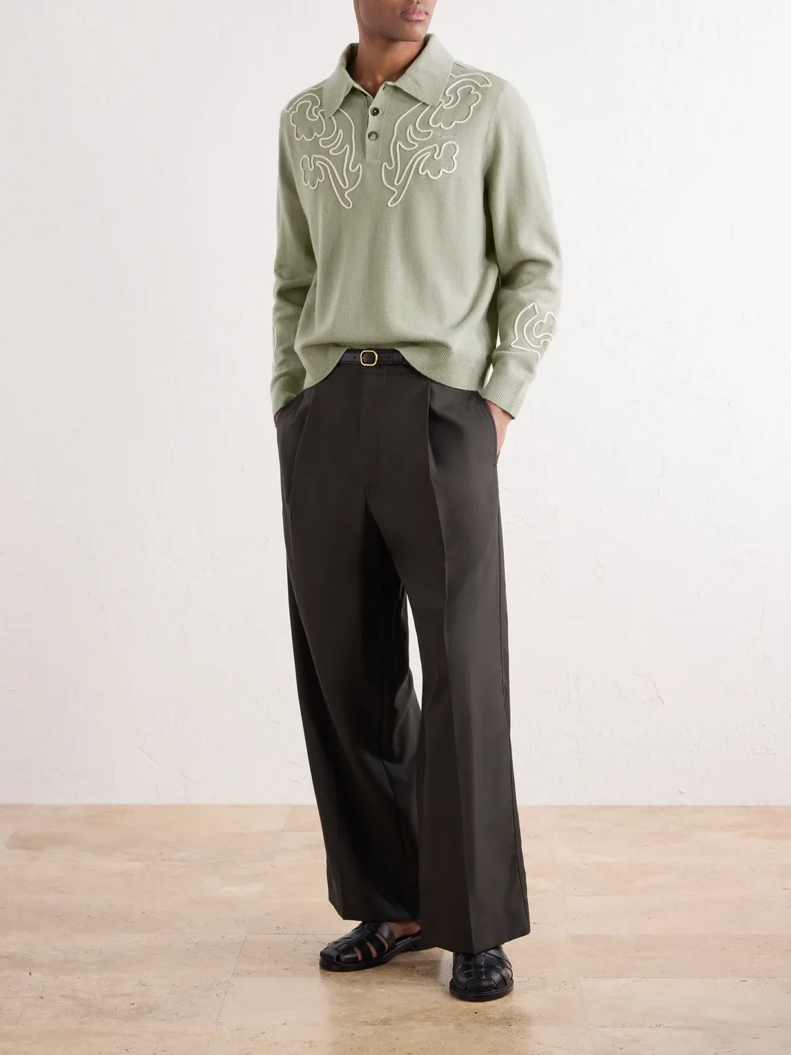 Blaze Embroidered Wool Polo Shirt by Bode