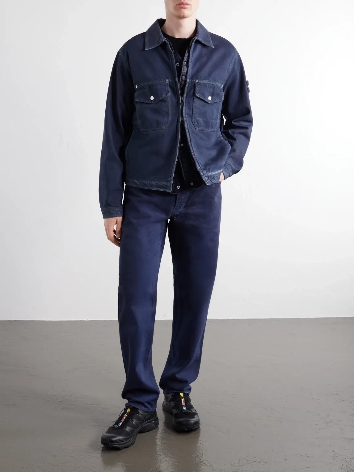 Stone Island Denim Research Collection Garment-Dyed Reflective Padded Denim Jacket by Stone Island