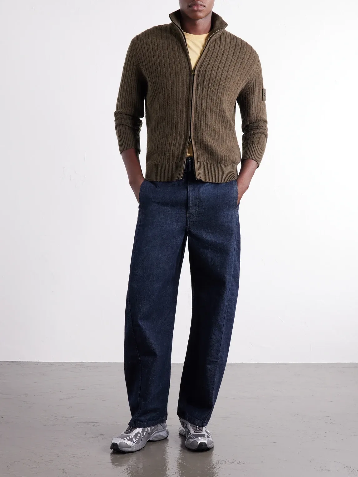 STONE Island GHOST Ribbed Wool and Cashmere-Blend Zip-Up Cardigan