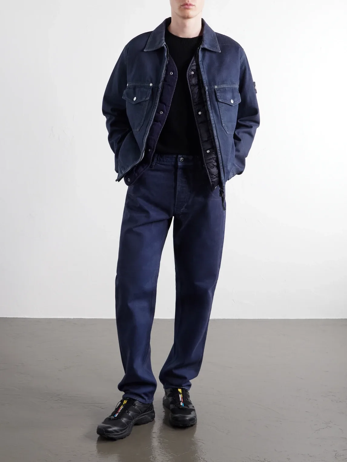 Stone Island Denim Research Collection Garment-Dyed Reflective Straight-Leg Jeans