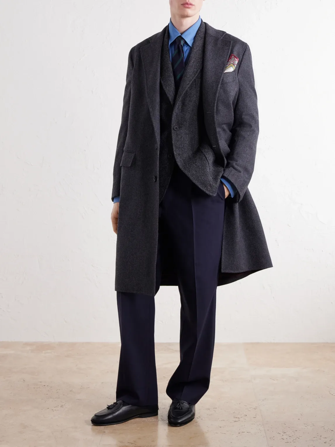 Herringbone Virgin Wool Coat by Rubinacci