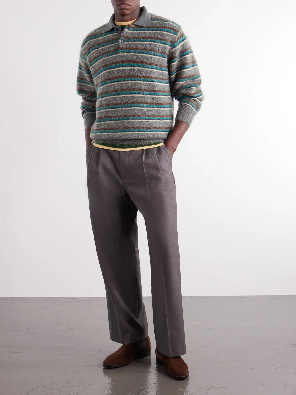Striped Brushed-Knit Polo Shirt by Ssstein