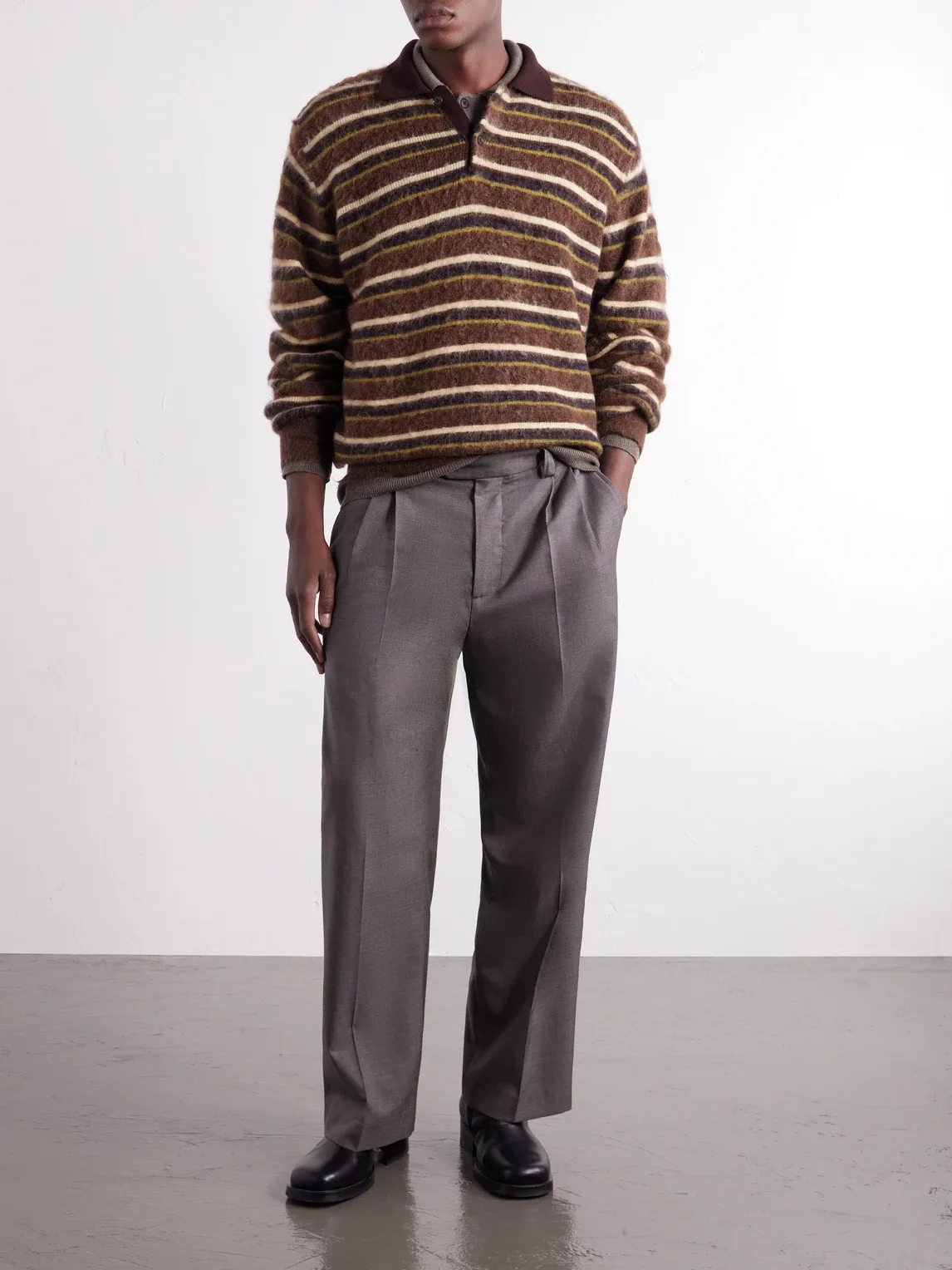Striped Brushed-Knit Polo Shirt