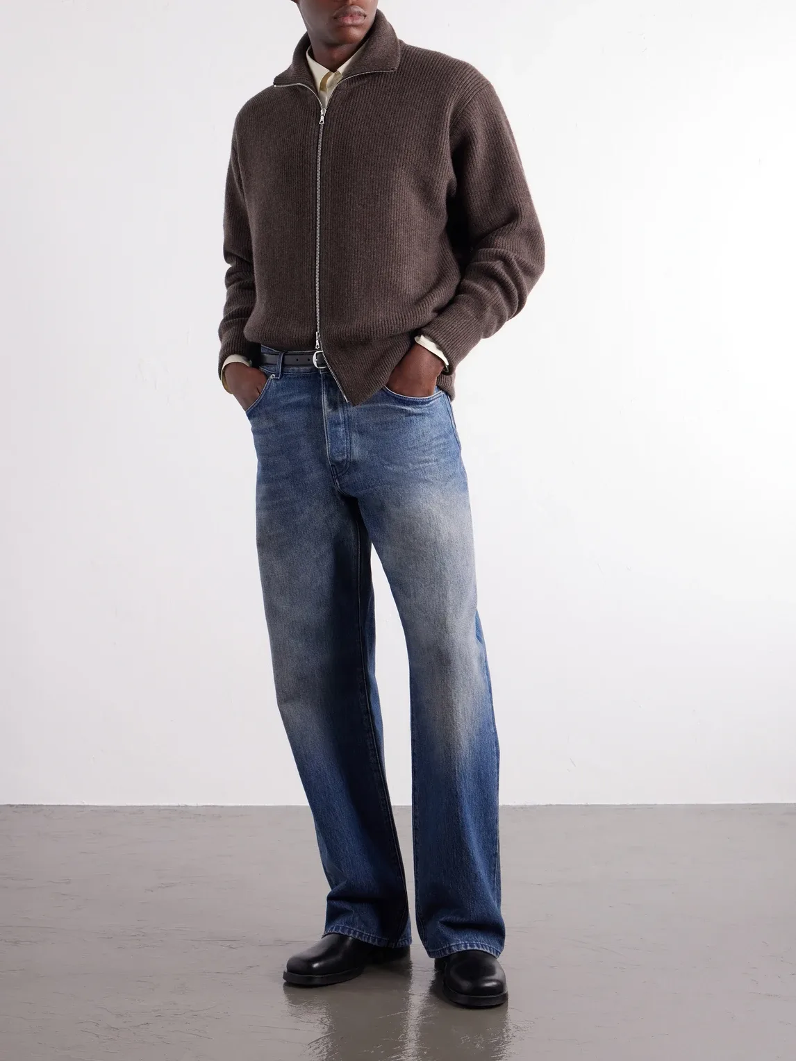 Ribbed Wool Zip-Up Cardigan by Ssstein