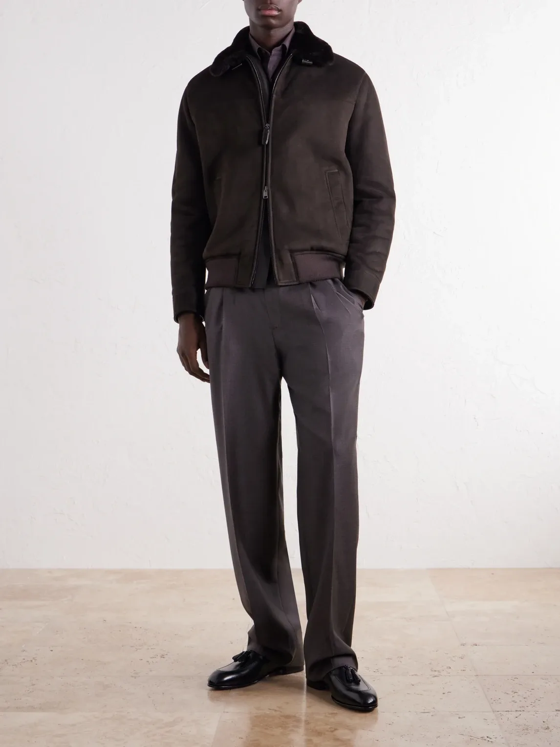 Shearling and Leather-Trimmed Suede Jacket by Brioni