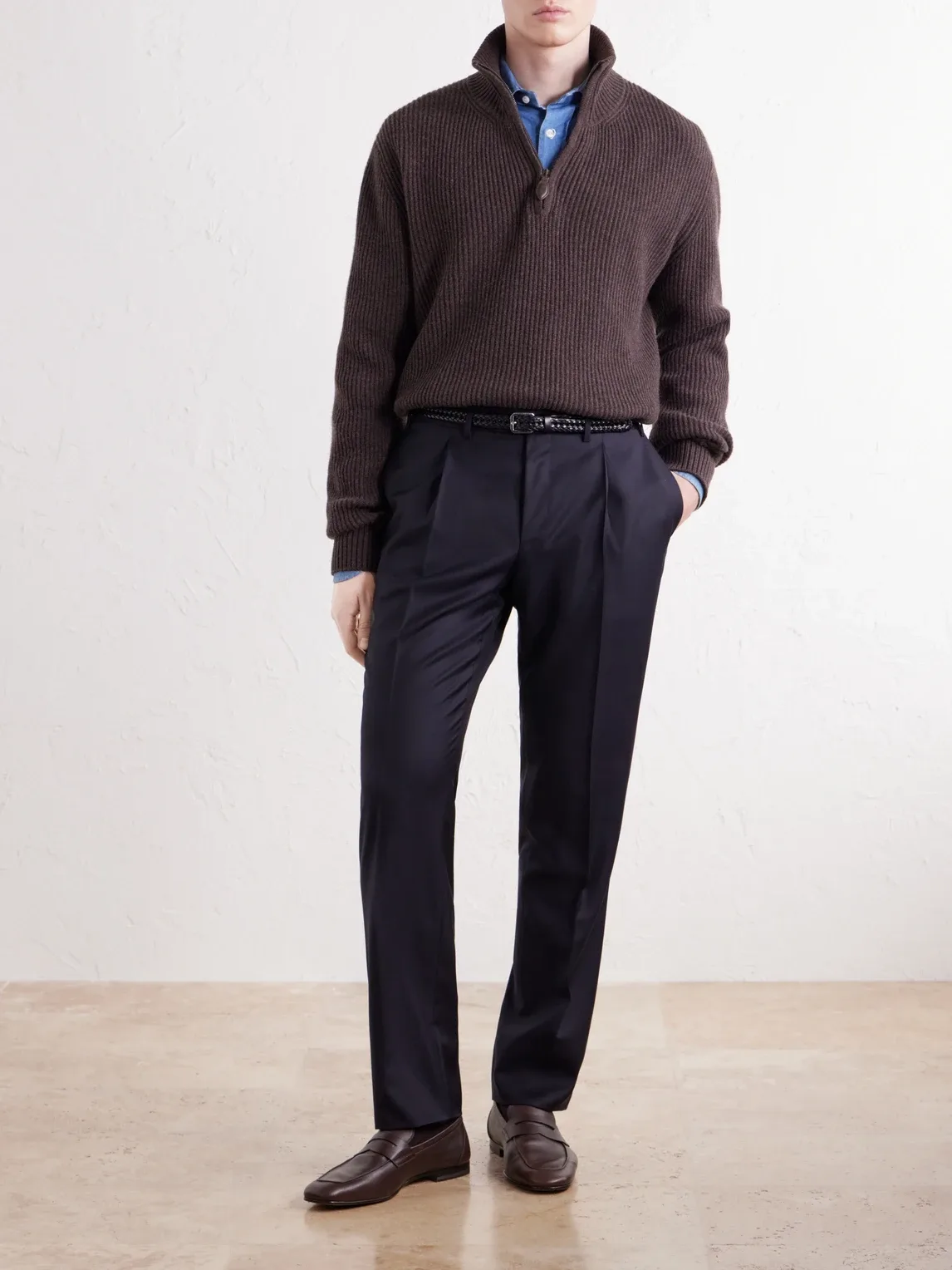 Tapered Pleated Wool-Twill Trousers by Canali