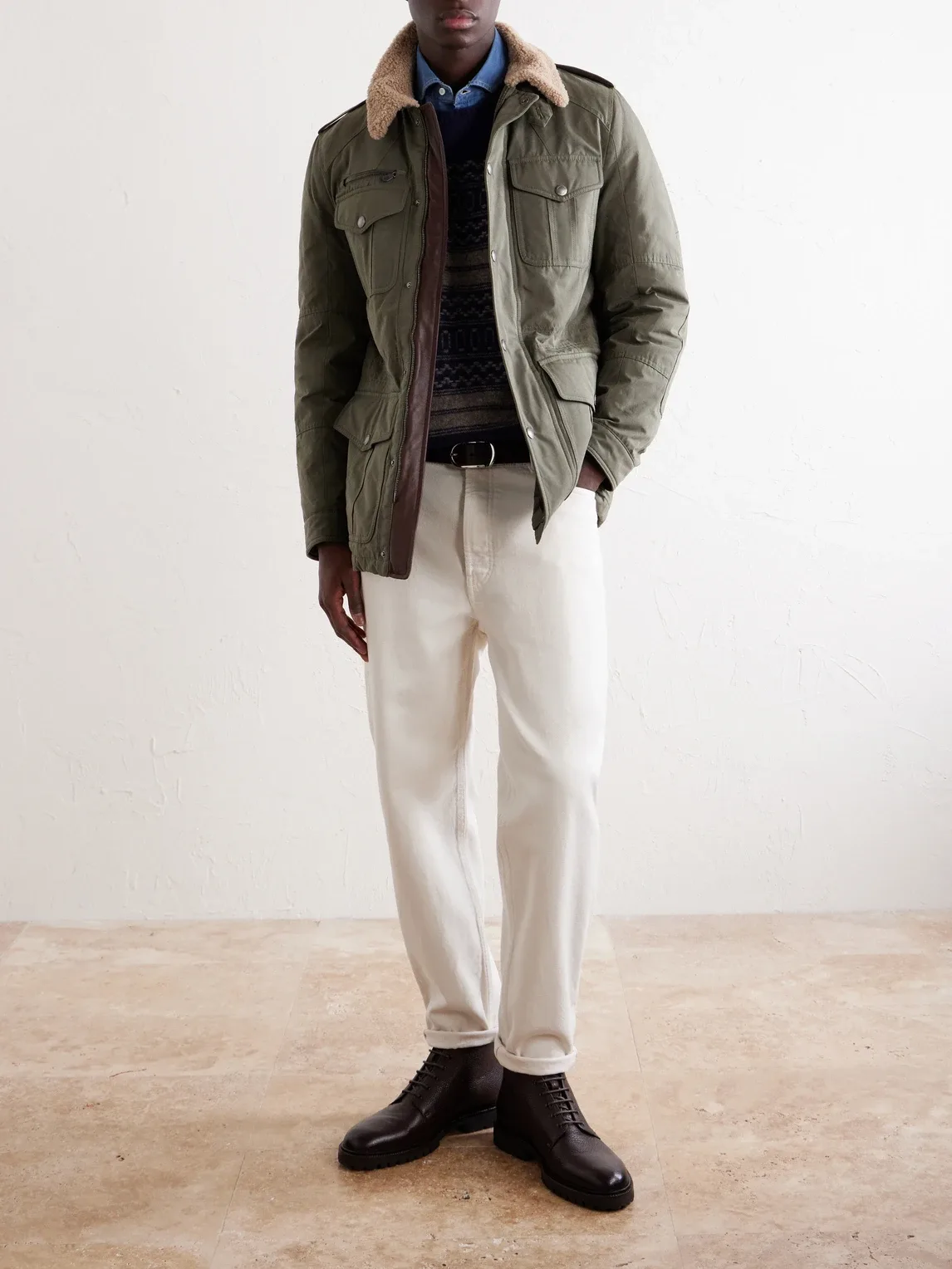 Shearling-Trimmed Padded Canvas Jacket by Brunello Cucinelli