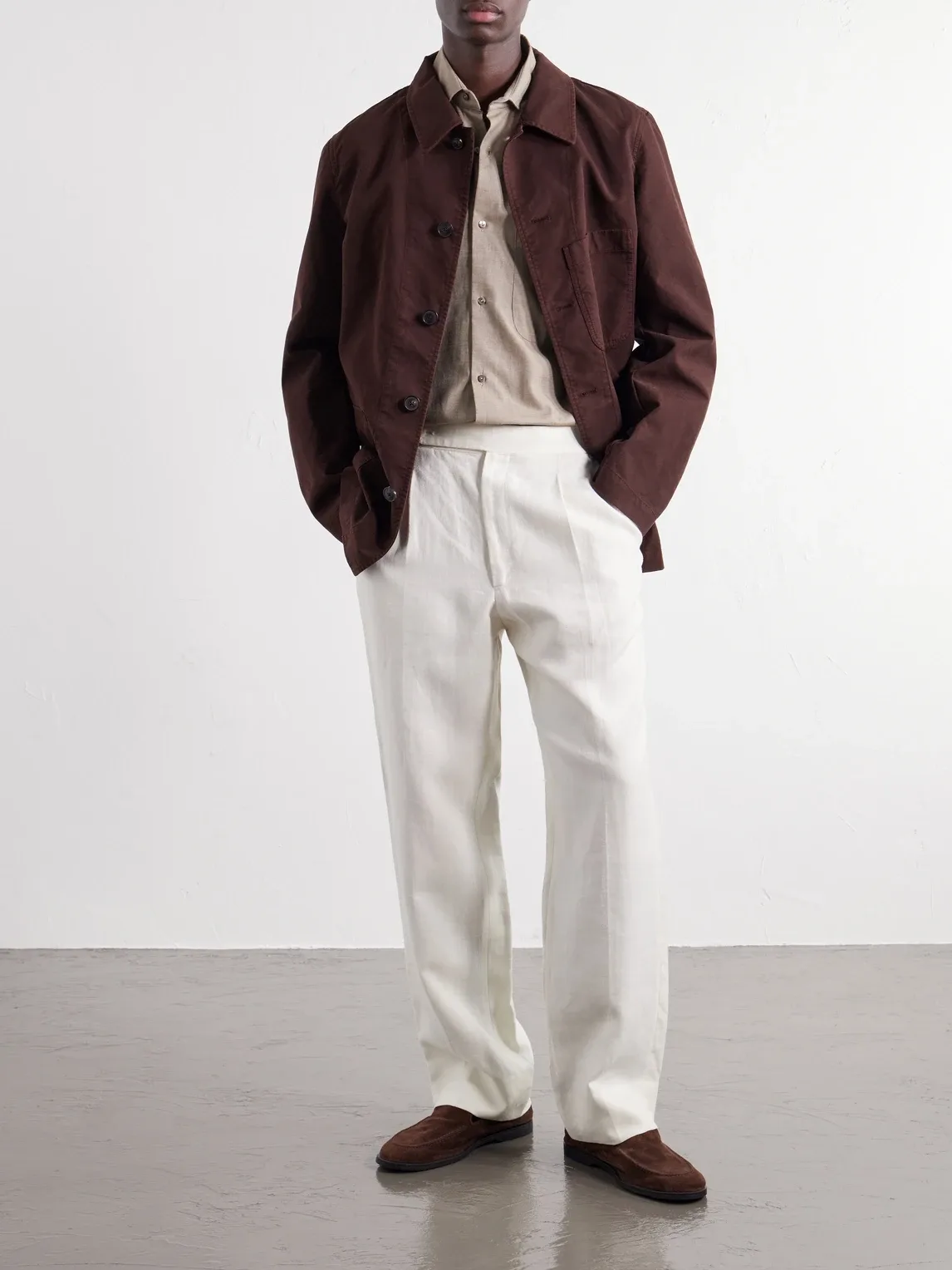 Spread-Collar Brushed Cotton Woven Shirt