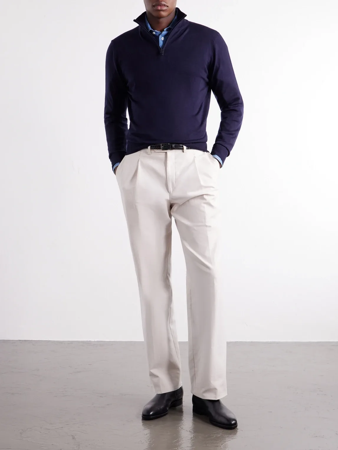 Rib-Trimmed Wool Half-Zip Sweater by Canali