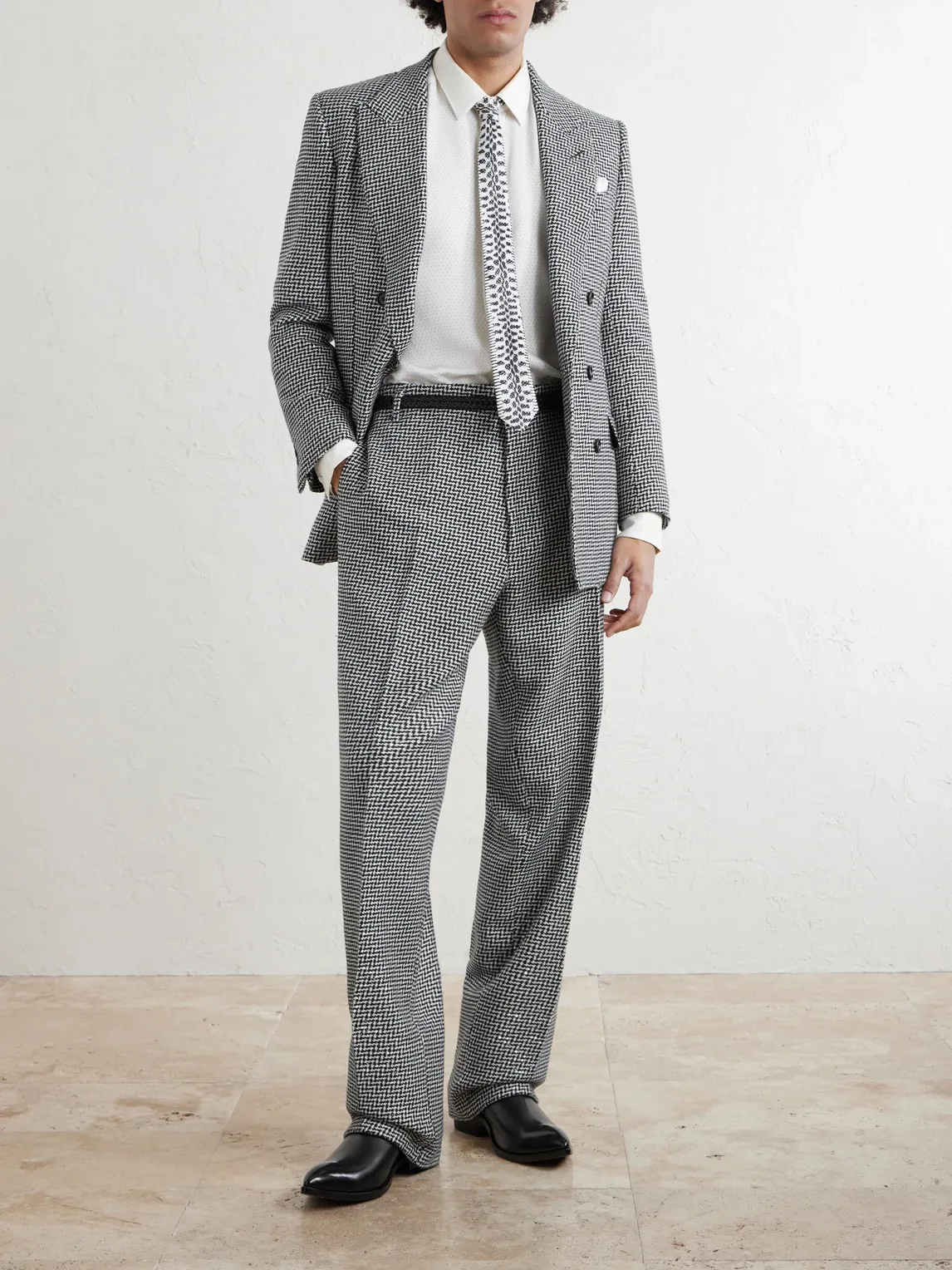 Sequin-Detailed Houndstooth Wool-Blend Suit Jacket by Tom Ford