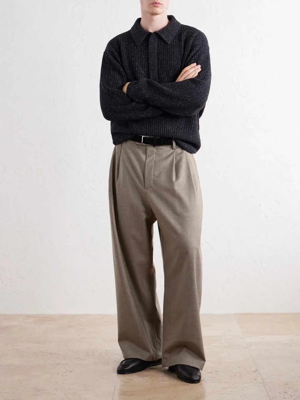 Yesa Wide-Leg Pleated Mélange Virgin Wool-Twill Trousers by A Kind of Guise
