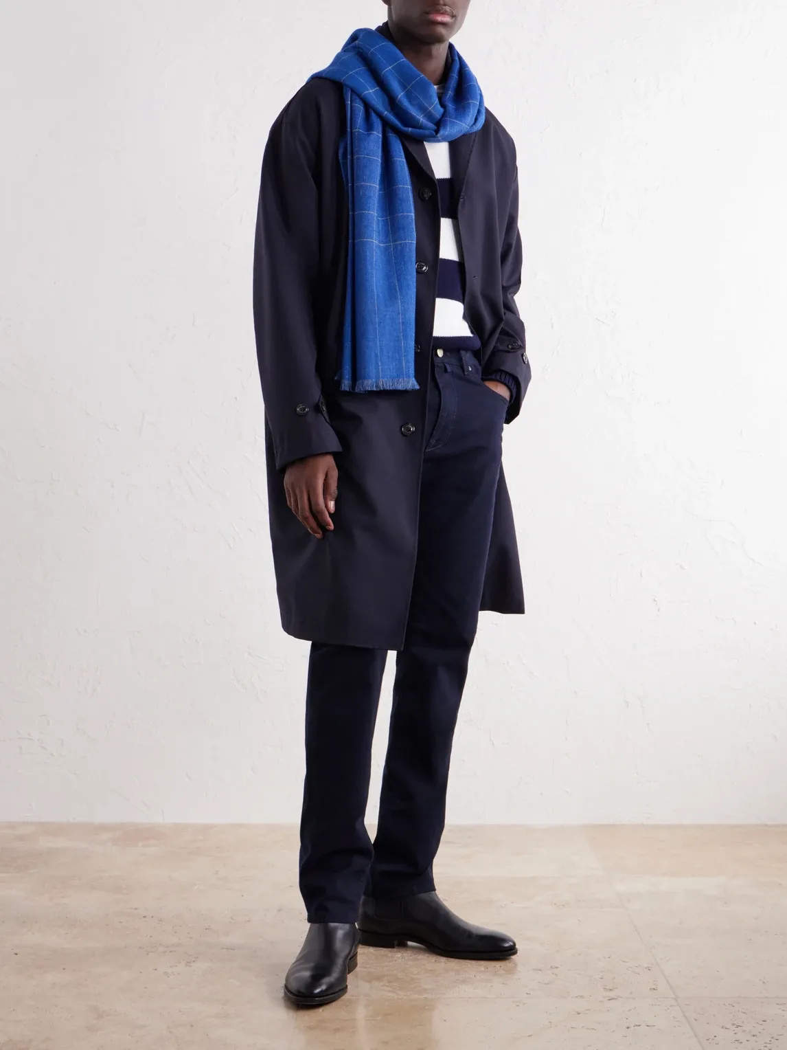 Frayed Checked Cashmere-Twill Scarf by Anderson & Sheppard