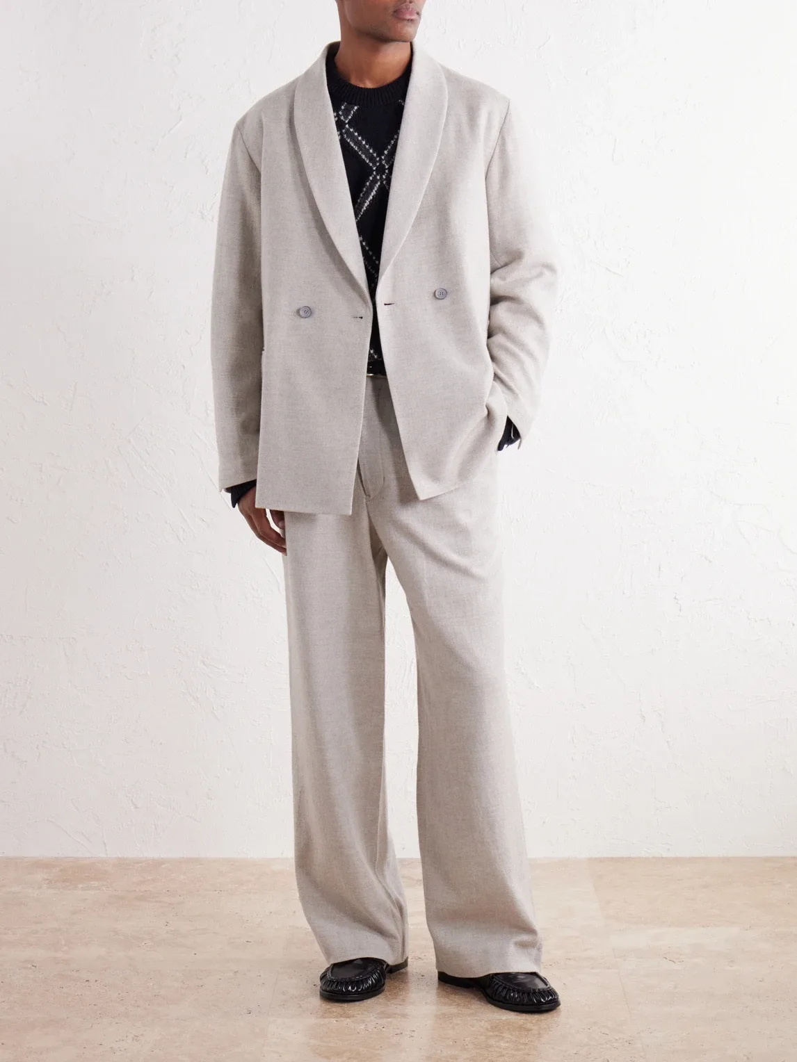 Shawl-Collar Wool, Cotton and Yak-Blend Twill Suit Jacket by Blue Blue Japan