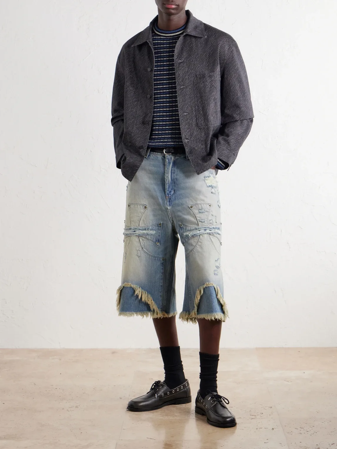 Chopper Distressed Denim Shorts by Sekrit